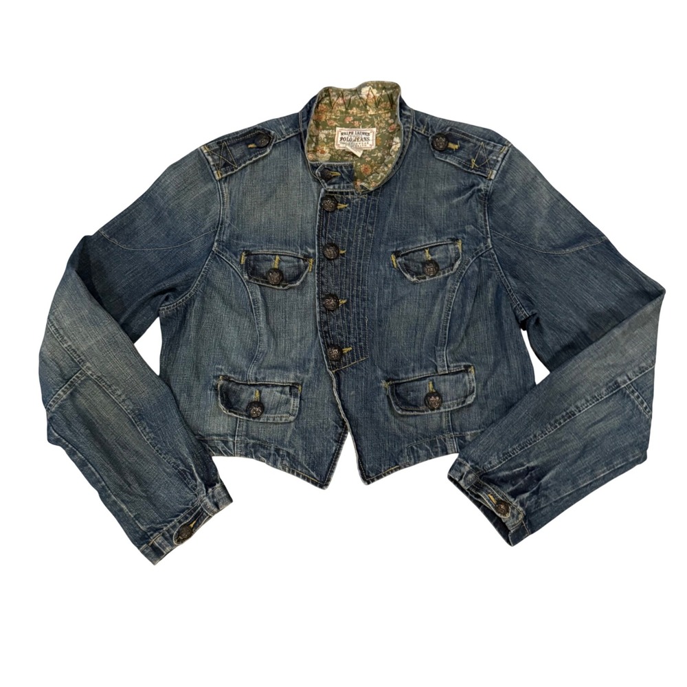 Ralph Lauren Polo Jeans Newby Cropped Denim Military Jacket Y2K Size XL